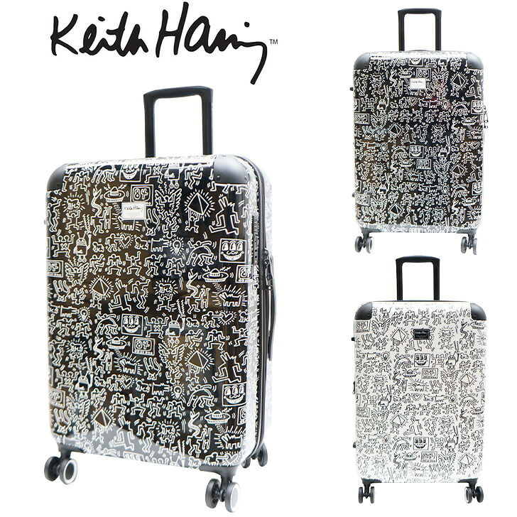 Keith Haring キースヘリング キャリーケース 63L 拡張 72L 15901 キャリーバッグ 拡張式 Wキャスター 大き目 大容量 3泊 4泊 5泊 メンズ レディース ジュニア オールシーズン ブラック ホワイト TSAロック 送料無料 ギフト おしゃれ 人気