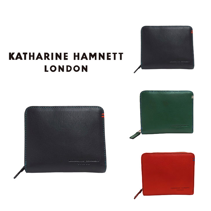 【KATHARINE HAMNETT LONDON】キャサリンハムネットロンドン MINERAL ミネラル 490-50702  本革 二つ折り財布 L字ファスナー ウォレット 札入れ 牛革 小銭入れ 人気 ブラック プレゼント 記念日 お祝い