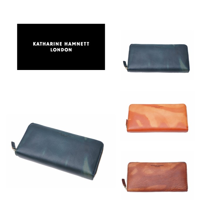 【KATHARINE HAMNETT LONDON】キャサリンハムネットロンドン ラウンドファスナー 長財布 490-59204 フルイド イタリアンレザー 高級 本革 イタリア 人気 父の日