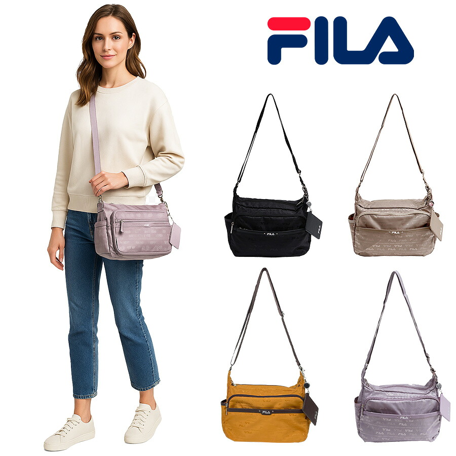 【レターパック配送/時間指定不可】FILA フィラ 舟形横ショルダーバッグ ジャガード 薄マチ フラワー 斜め掛け 肩掛け 7694 パスケース 鞄 超軽量 レディース プレゼント おしゃれ 人気 ギフト ラッピング 母の日 送料無料