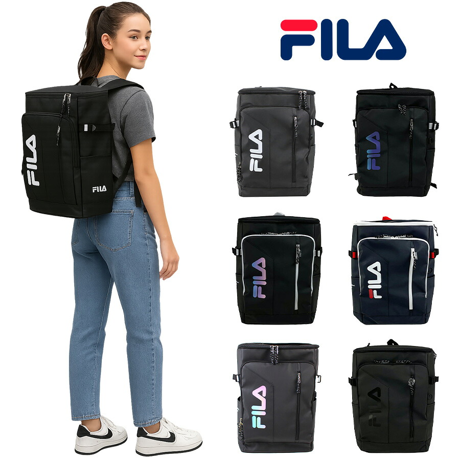 【FILA】リュック 大容量 フィラ サイン 7762 30L 撥水 リュック ボックス 男女兼用 普段使い スク―ル 通学 学生 送料無料《北海道、沖縄、離島代引き不可》