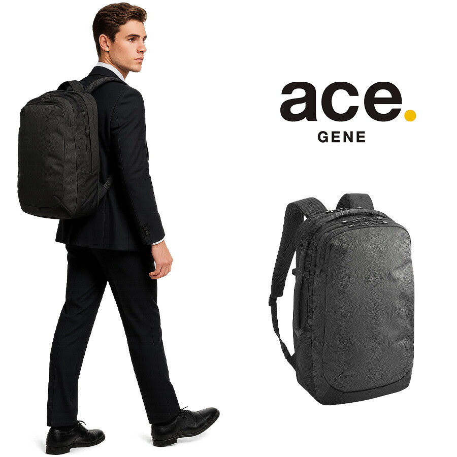 ace.GENE ラグレンティスヘザー リュック 23-27L ビジネス エキスパンダブル B4対応 PC用ポケット かばん バッグ メンズ  ギフト プレゼント ブラック 68593