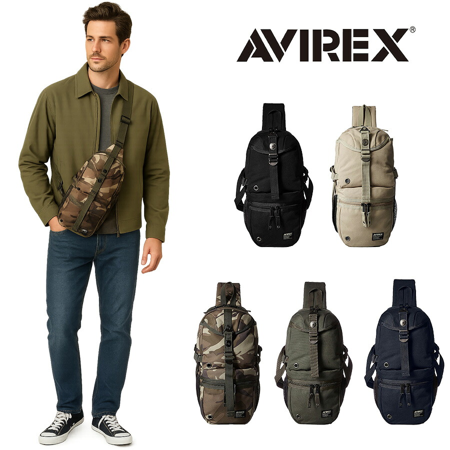 【ポイント10倍】AVIREX アビレックス AVX305L イーグルシリーズ EAGLE ボディバッグ　ショルダーバッグ メッセンジャーバッグ ミリタリー 鞄 迷彩 軽量 アウトドア 撥水 キャンバス タウン レジャー プレゼント おしゃれ 　人気