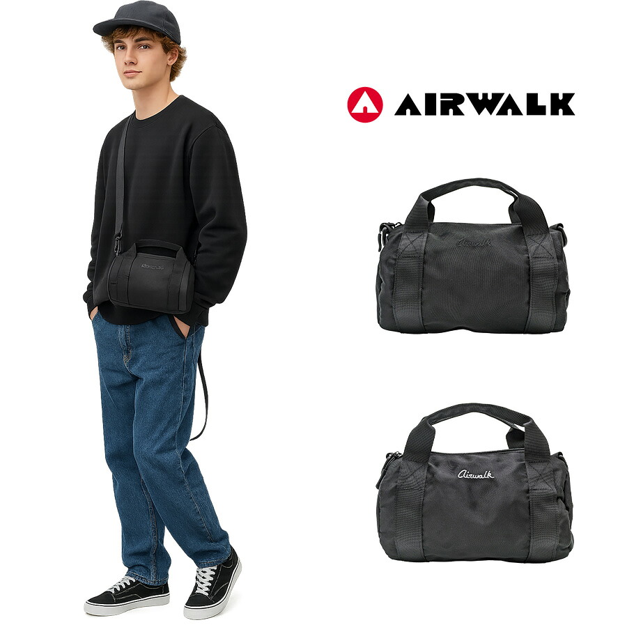 【AIRWALK】 a2351035 ミニボストン かばん バッグ 斜め掛け シンプル コンパクト 大容量 おしゃれ 普段使い 便利 ユニセックス プレゼント ギフト ブラック