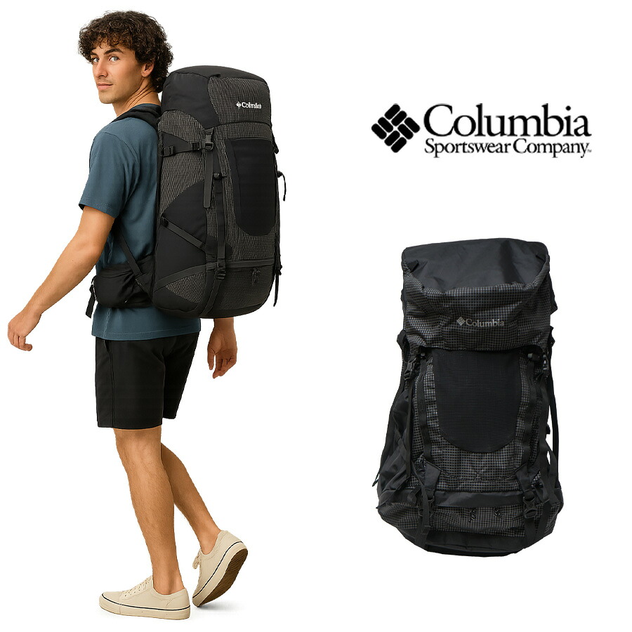 【Columbia】PU8654 ワイルドウッド 50L+10L バックパック コロンビア 登山リュック 腰ベルト付き レインカバー 山小屋泊 テント泊 Extreema X-Pac 2気質構造 トレッキングポールホルダー ハイドレーションシステム