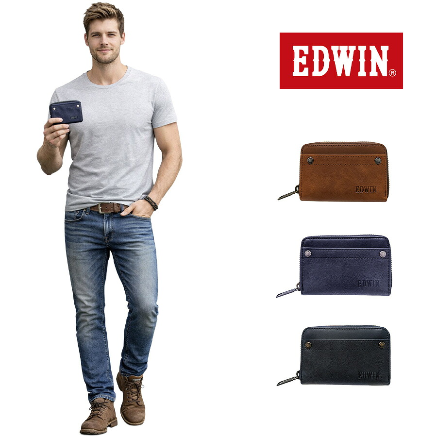 EDWIN エンボスロゴ 小銭入 コインケース コンパクト 財布 さいふ サイフ 普段使い 使いやすい シンプル メンズ 父の日 ギフト プレゼント ブラック 22269250