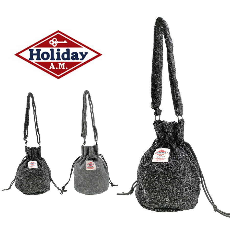 【Holiday A.M.】 kb224 ラメニット巾着バッグ 斜め掛け かばん カバン バッグ シンプル カジュアル おしゃれ 便利 使いやすい レディース プレゼント ブラック