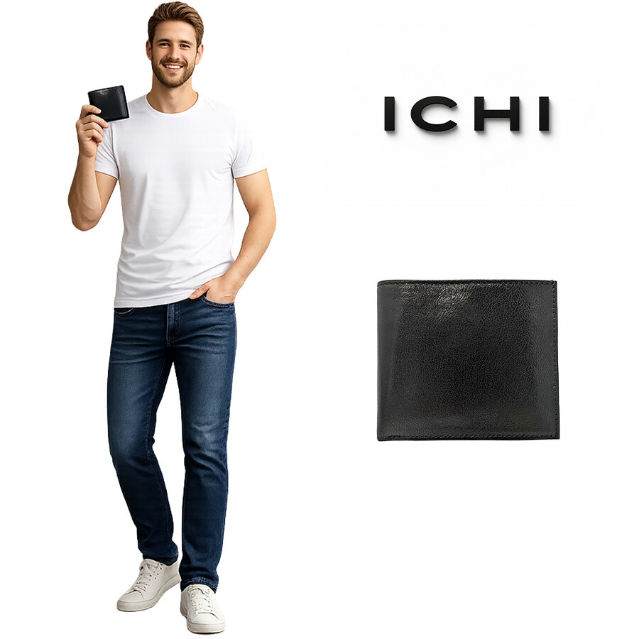 ICHI 薄マチ札入れ 二つ折り財布 折り財布 さいふ サイフ 財布 ウォレット 普段使い 使いやすい シンプル メンズ ギフト プレゼント ブラック 799-09100