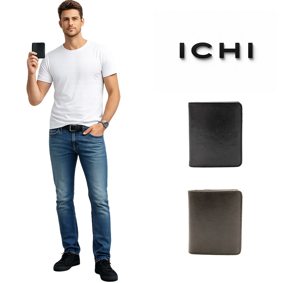 ICHI 薄マチ札入れ 小銭入れ付き 二つ折り財布 折り財布 さいふ サイフ 財布 ウォレット 普段使い 使いやすい メンズ ギフト プレゼント ブラック 799-09101