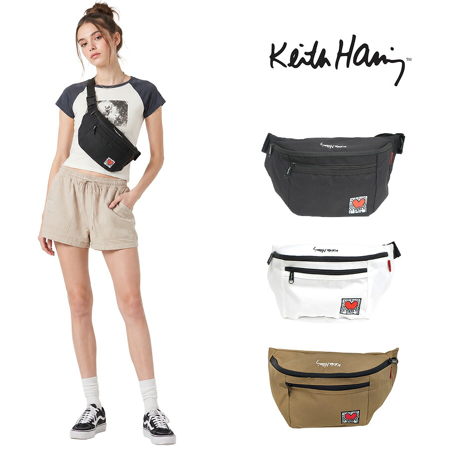 【レターパック配送/時間指定不可】Keith Haring キースへリング 15600 ウエストバッグ ショルダー ボディバッグ シンプル ロゴ ブラック ホワイト ブランド おしゃれ シンプル かわいい お揃い ファッション プレゼント レディース メンズ サブバッグ お出かけ 買い物