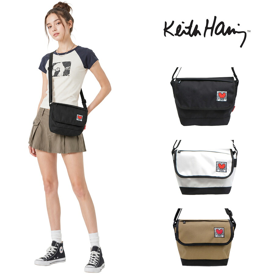 【クリックポスト】Keith Haring キースへリング 15601 メッセンジャーバッグ Sサイズ ショルダーバッグ シンプル ロゴ ブラック ホワイト ブランド おしゃれ シンプル かわいい お揃い ファッション プレゼント レディース メンズ 買い物 ショッピング