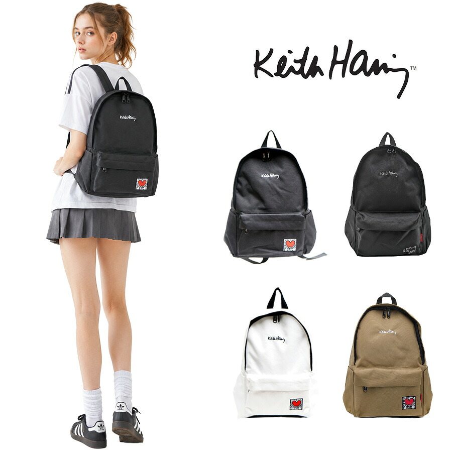 【KeithHaring】リュック 大容量 キースへリング 15605 14L デイパック Mサイズ バックパック シンプル ロゴ ブラック プレゼント ユニセックス