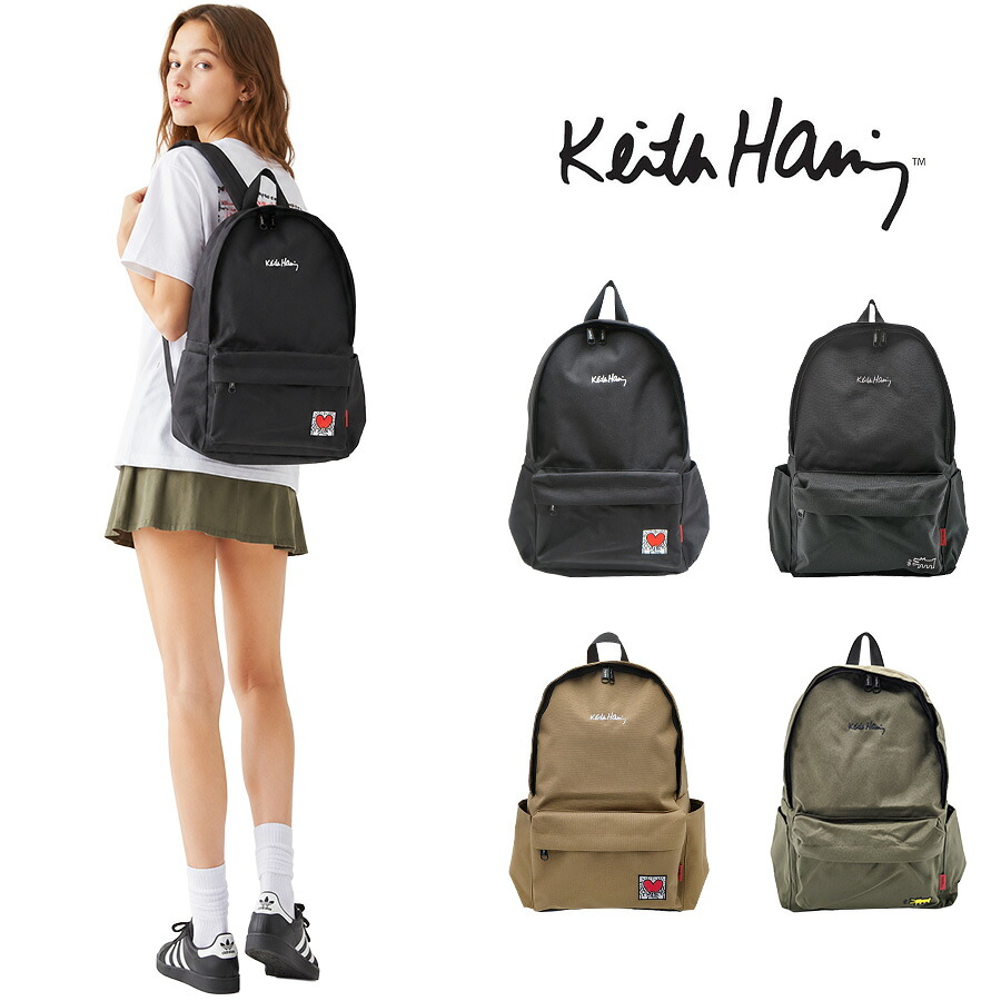 【KeithHaring】リュック 大容量 キースへリング 15606 20L デイパック Lサイズ バックパック シンプル ロゴ ブラック プレゼント ユニセックス