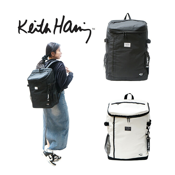 【KeithHaring】リュック 大容量15710 スクエアバックパック35L リュック 鞄 カバン 通学 スクール キースヘリング ユニセックス ブラック