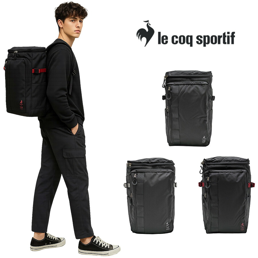 【le coq sprotif】リュック 大容量 36497 35L スリムスクールリュック バックパック 通勤 通学 カジュアル シンプル 中高生 大学生 ユニセックス プレゼント ギフト ブラック