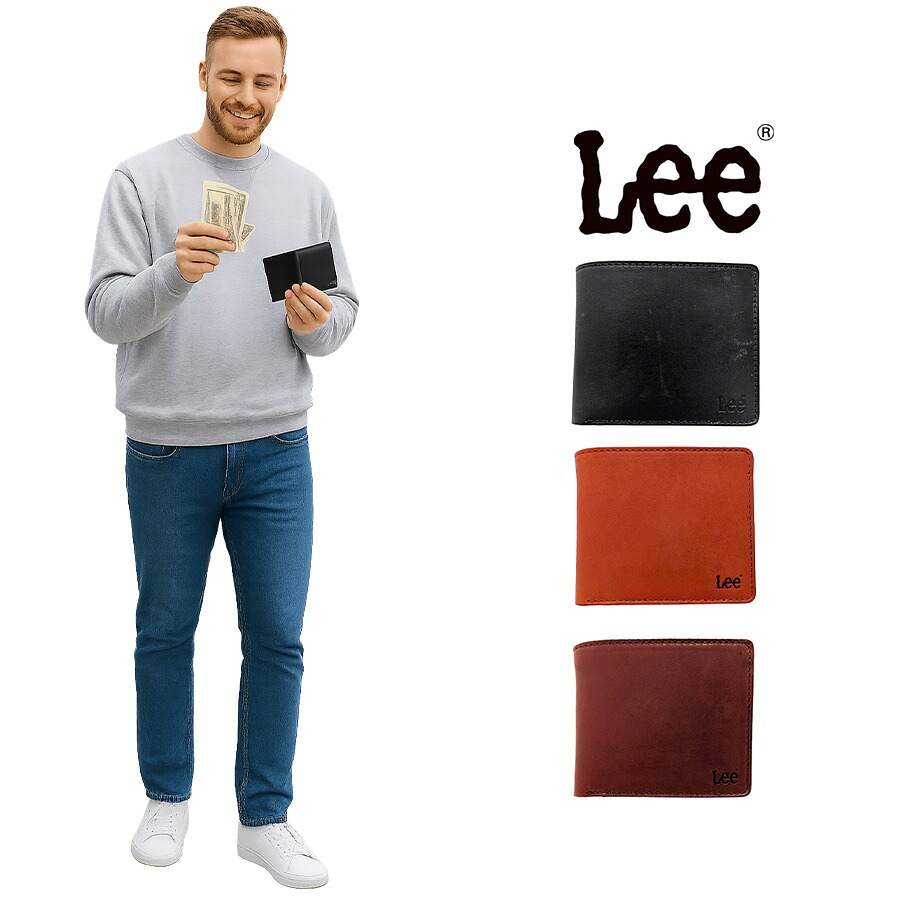 Lee 二つ折り財布 折り財布 ウォレット コンパクト 日本製 牛革 イタリアンレザー エルバマット ユニセックス メンズ プレゼント ギフト ブラック 320-12014