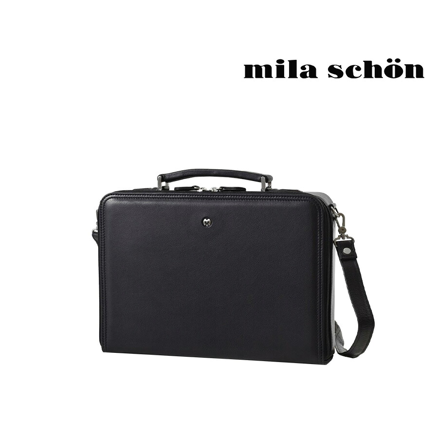 milaschon ミラショーン クレスタ ビジネススクエアバッグ 手提げ 斜め掛け 通勤 仕事 営業 日本製 レザー 牛革 メンズ プレゼント ギフト ブラック 193521