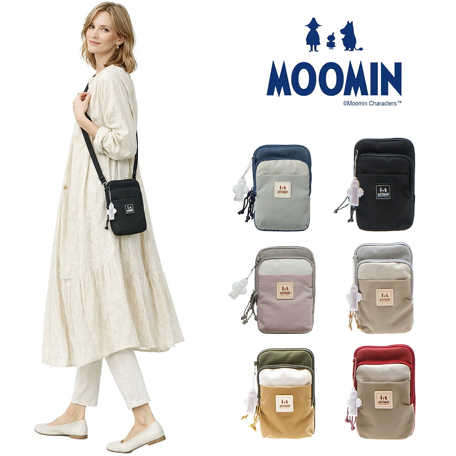 【MOOMIN】RMNL-01 ミニショルダーバッグ ムーミン ミニ バッグ  デイリー 軽撥水 ショルダー スマホ 貴重品 ポケット感覚 かわいい ポシェット ヌメ革 ワッペン ロゴの型押し シワナイロン素材 タウン レジャー アウトドア ニョロニョロ リフレクター付き プレゼント 母の日