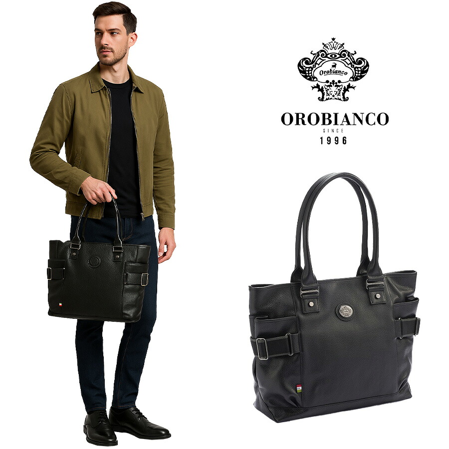Orobianco ムッカ トートバッグ 手持ち ビジネス 通勤 普段使い 使いやすい 大容量 カジュアル シンプル 牛革 メンズ プレゼント ギフト ブラック 92473