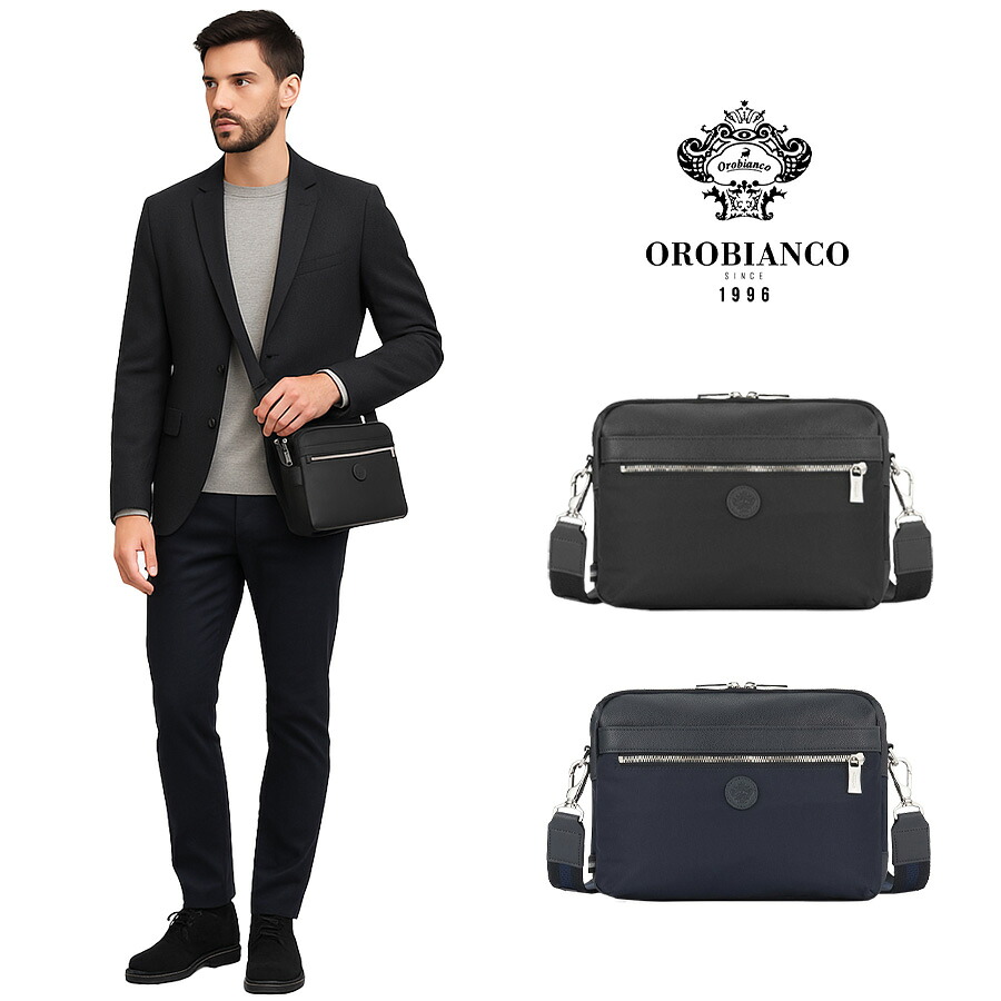 【Orobianco】92952 ソロペルテ 横型ショルダーバッグ 斜め掛け 普段使い 使いやすい 大容量 カジュアル シンプル 牛革 メンズ プレゼント ギフト ブラック