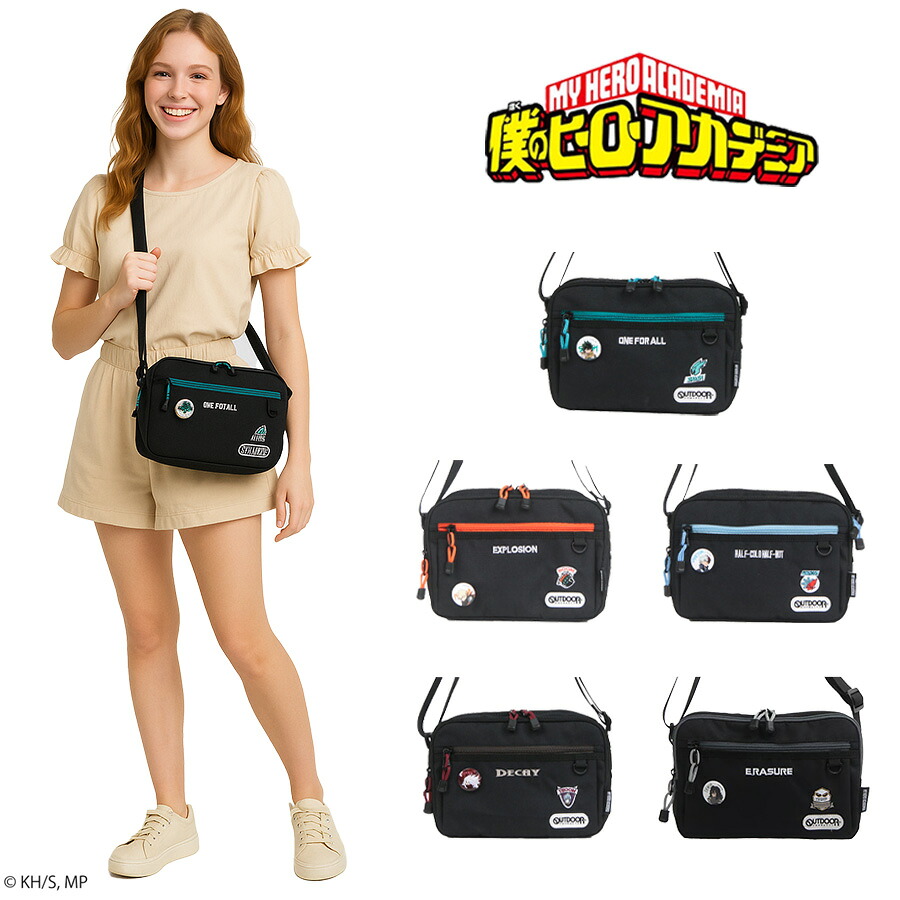 【クリックポスト/時間指定不可】【outdoor products】ha01 僕のヒーローアカデミア 缶バッチ付きショルダー 緑谷出久 爆豪勝己 轟焦凍 死柄木弔 ヒロアカ