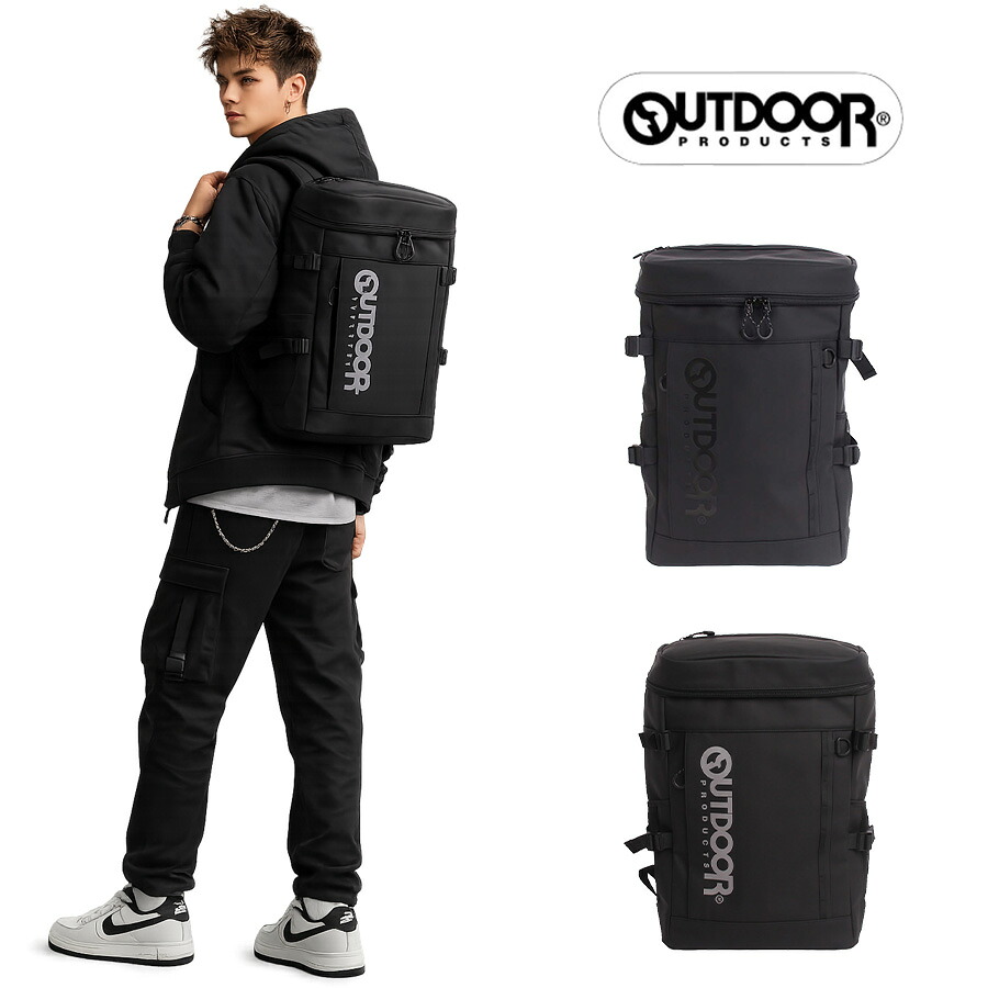 outdoorproducts リュック 大容量 PU ボックスリュック 32L リュックサック バックパック 通学 通勤 普段使い 男女兼用 ギフト プレゼント ブラック oda101