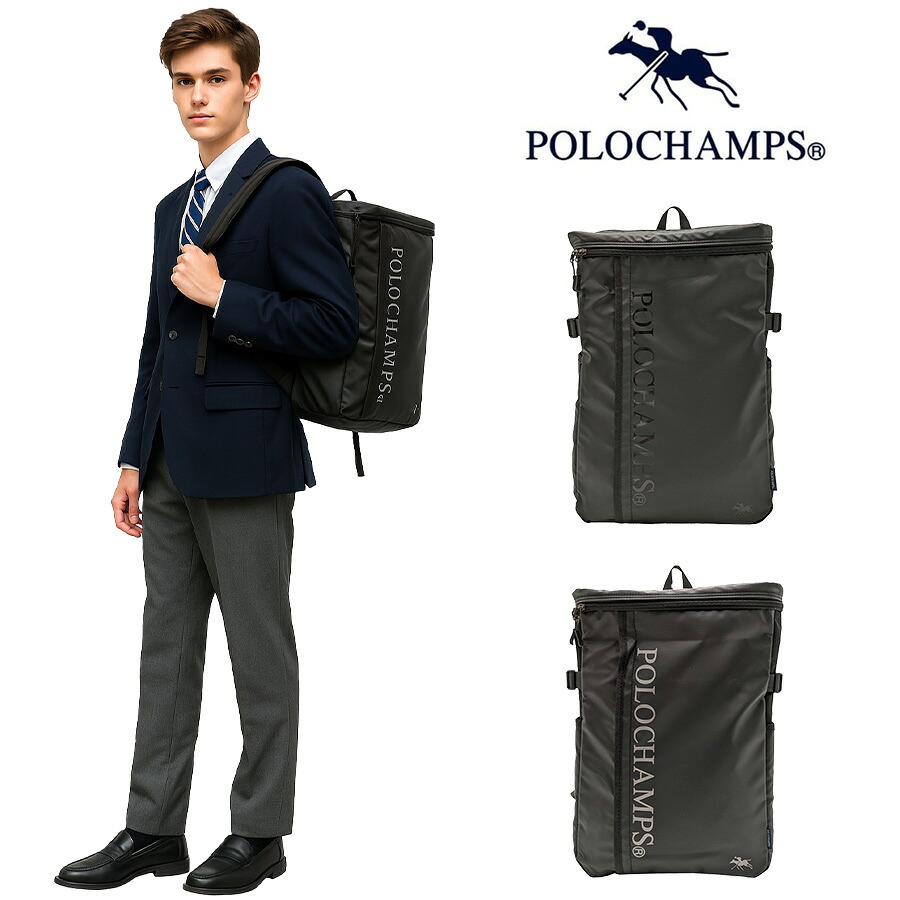 【POLOCHAMPS】 pcc100 コーティングラウンドリュック リュックサック バックパック 通学 中学生 高校生 使いやすい 普段使い ユニセックス プレゼント ブラック