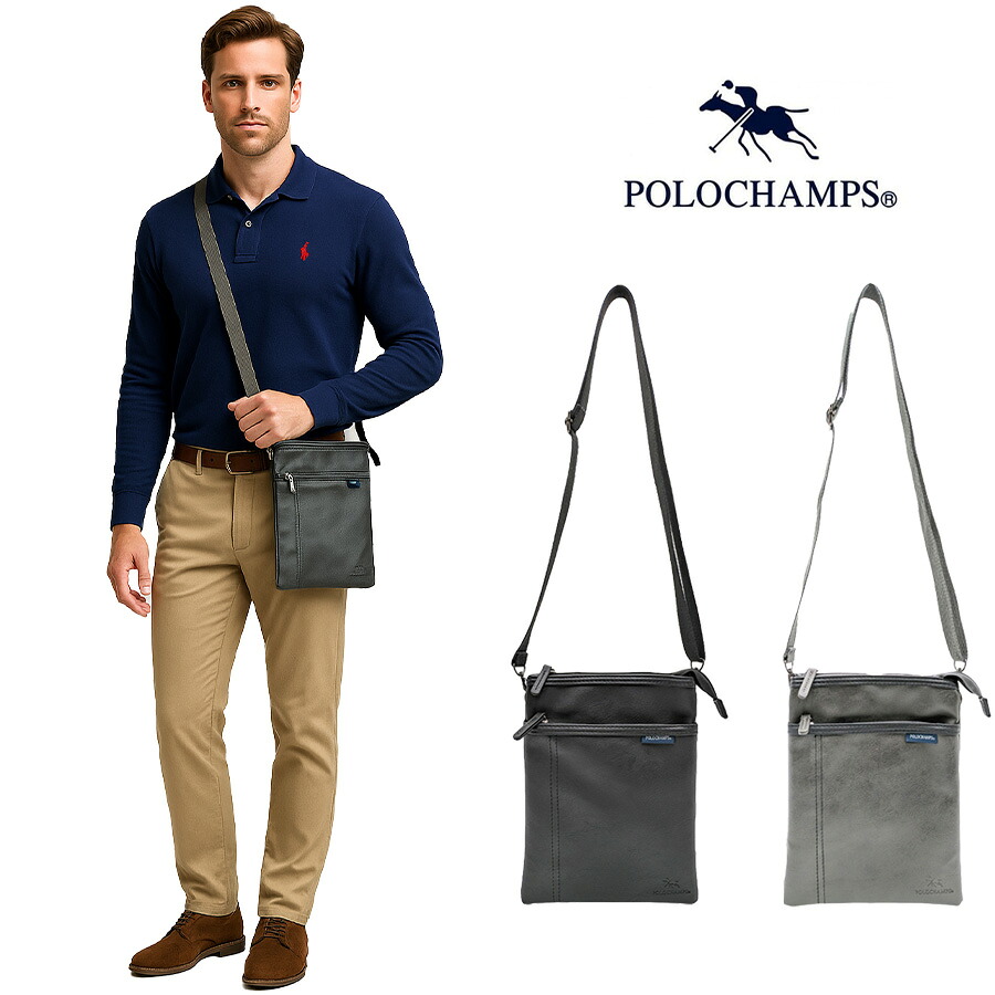 【POLOCHAMPS】 pcp102 ミニショルダー ショルダーバッグ 斜め掛け 使いやすい 普段使い コンパクト シンプル カジュアル ユニセックス プレゼント ブラック