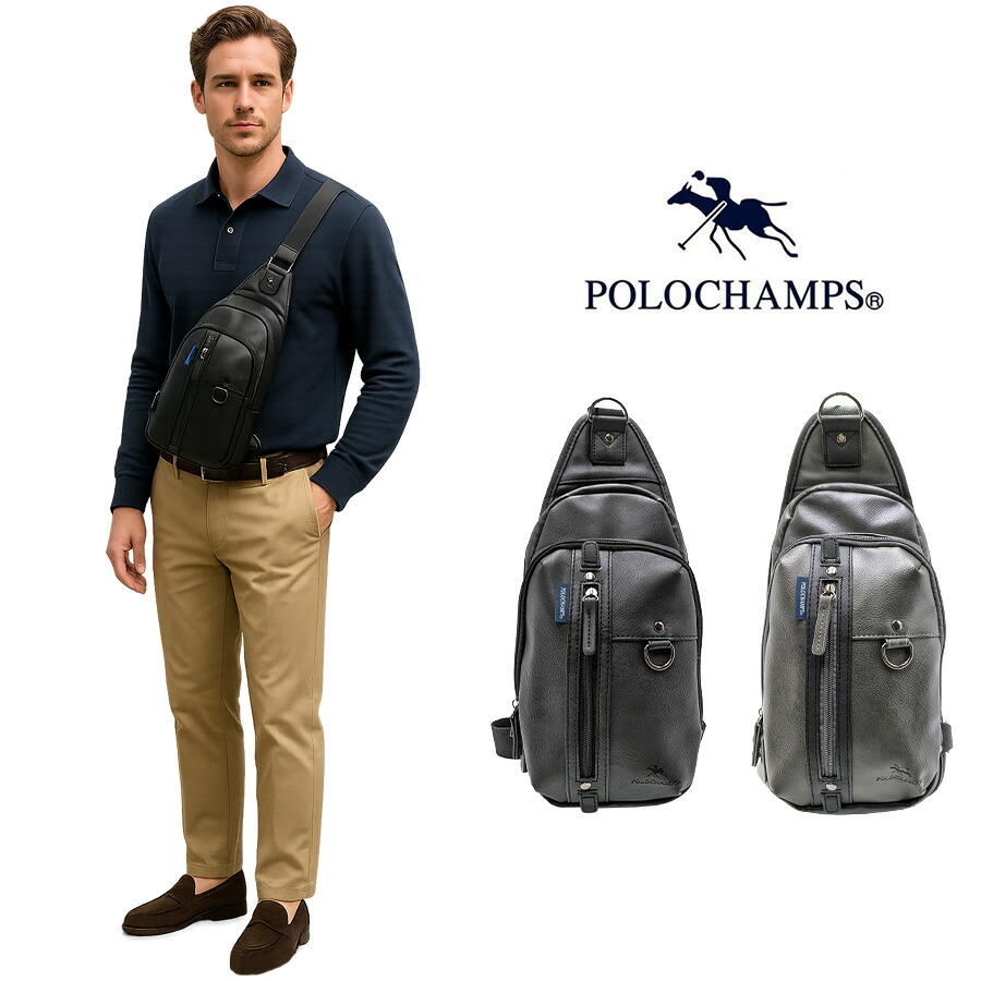 【POLOCHAMPS】 pcp106 ボディバッグ ショルダーバッグ 肩掛け 斜め掛け 使いやすい 普段使い シンプル カジュアル ユニセックス プレゼント ブラック