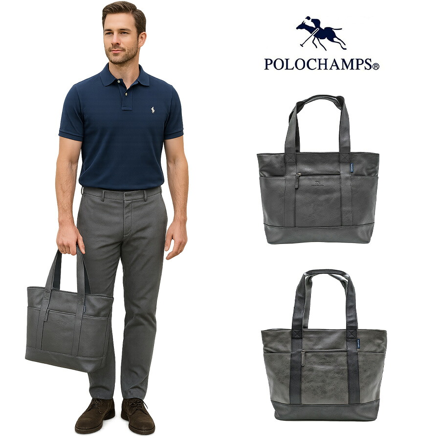【POLO CHAMPS】 pcp107 トートバッグ 手持ち 鞄 かばん カバン バッグ 普段使い 使いやすい シンプル カジュアル メンズ 父の日 ギフト プレゼント ブラック
