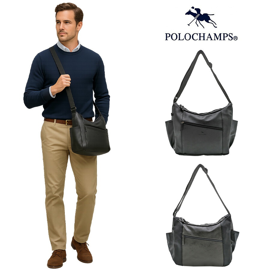 【POLOCHAMPS】 pcp112 ゴンドラショルダー ショルダーバッグ 肩掛け 斜め掛け 使いやすい 普段使い シンプル カジュアル ユニセックス プレゼント ブラック