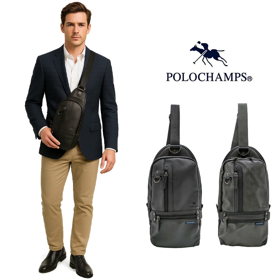 【POLOCHAMPS】 pcp116 ボディバッグ ショルダーバッグ 肩掛け 斜め掛け 使いやすい 普段使い シンプル カジュアル ユニセックス プレゼント ブラック