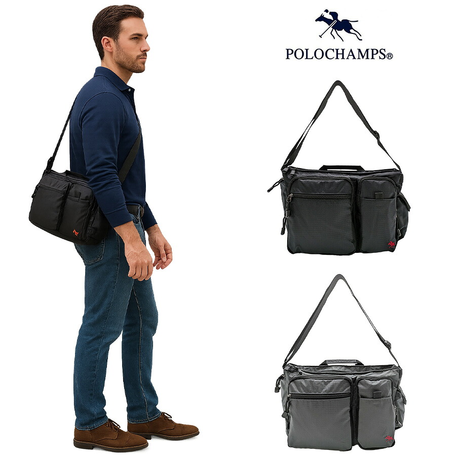 【POLO CHAMPS】 pcr102 マルチドラゴンショルダー 斜め掛け 鞄 かばん カバン バッグ 普段使い 使いやすい シンプル メンズ 父の日 ギフト プレゼント ブラック