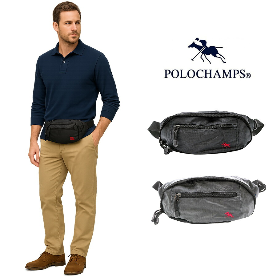【レターパック配送/時間指定不可】【POLO CHAMPS】 pcr105 ウエストバッグ 斜め掛け かばん 使いやすい 普段使い メンズ 父の日 ギフト プレゼント ブラック