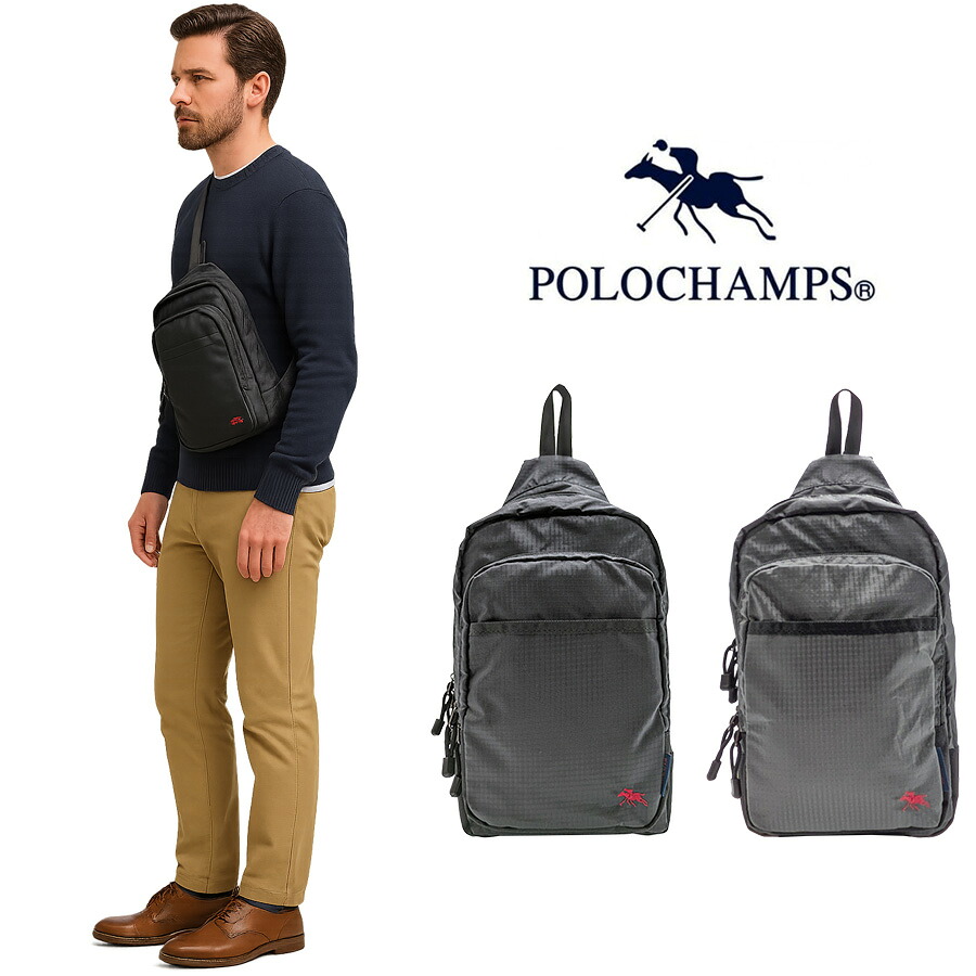 【POLO CHAMPS】 pcr106 ボディバッグ 斜め掛け かばん カバン バッグ 使いやすい 普段使い シンプル カジュアル メンズ 父の日 ギフト プレゼント ブラック