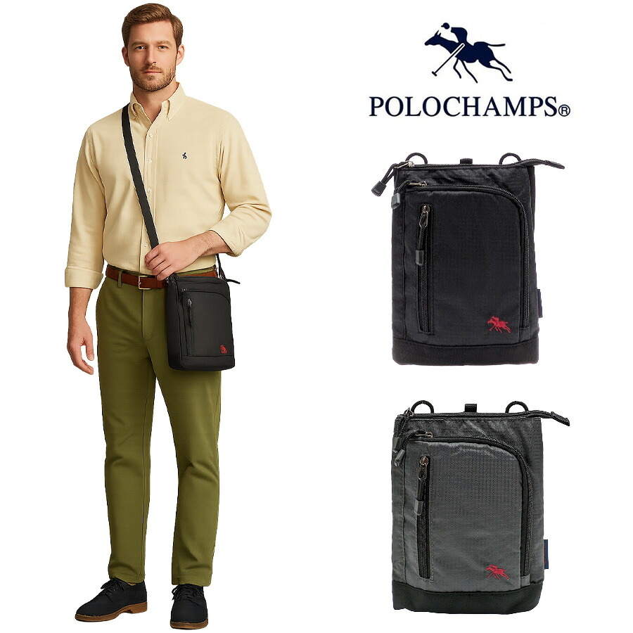 【クリックポスト/時間指定不可】【POLO CHAMPS】 pcr108 シザーバッグ 斜め掛け かばん カジュアル メンズ ギフト プレゼント 父の日 敬老の日 ブラック