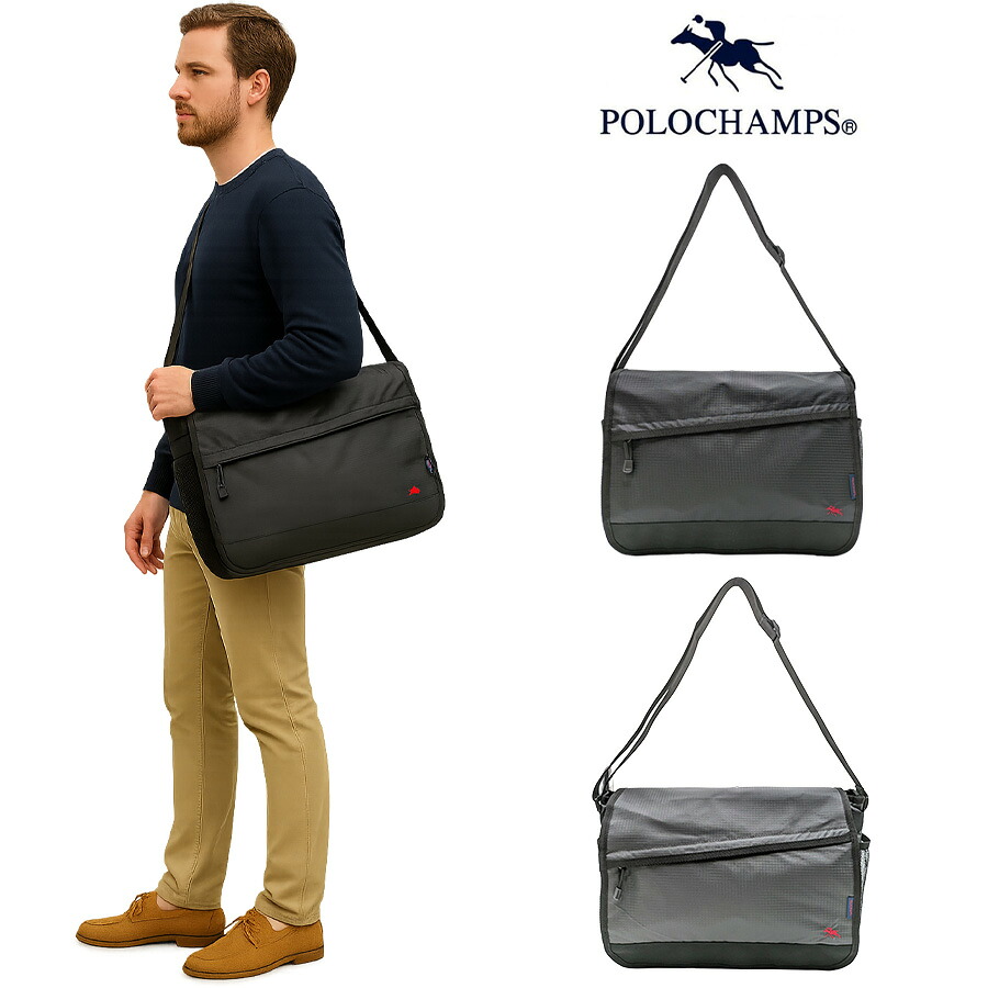 【POLO CHAMPS】 pcr112 フラップショルダー 斜め掛け かばん カバン 鞄 使いやすい 普段使い シンプル カジュアル メンズ 父の日 ギフト プレゼント ブラック