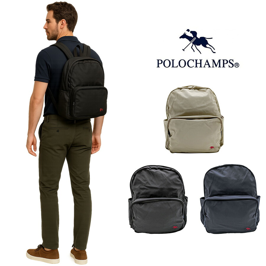 【POLO CHAMPS】 pcw100 ポリリュック リュックサック かばん カバン 鞄 使いやすい 普段使い シンプル カジュアル メンズ 父の日 ギフト プレゼント ブラック