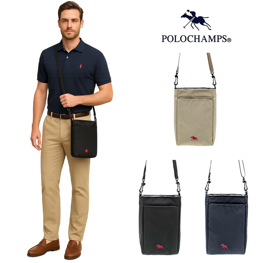 【クリックポスト/時間指定不可】【POLO CHAMPS】 pcw109 ポーチショルダー 斜め掛け かばん 使いやすい 普段使い シンプル カジュアル メンズ ギフト ブラック