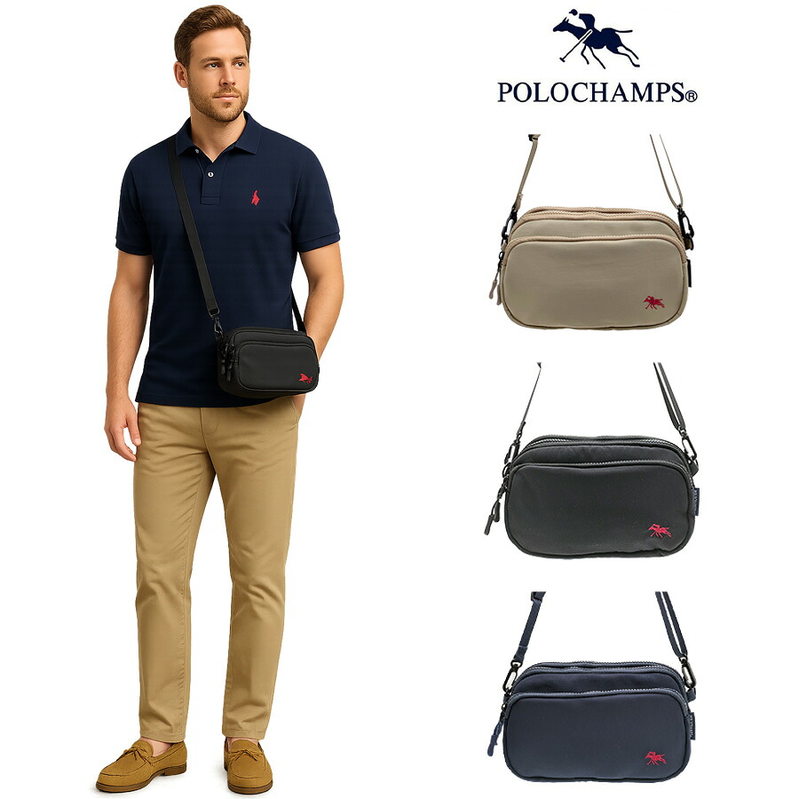 【POLO CHAMPS】 pcw112 ミニショルダー 斜め掛け かばん カバン バッグ 鞄 使いやすい 普段使い シンプル カジュアル メンズ ギフト プレゼント ブラック