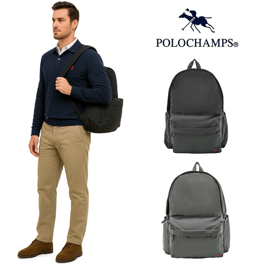 【POLO CHAMPS】 リュック 大容量 pcw200 ポリリュック かばん カバン バッグ 鞄 使いやすい 普段使い シンプル カジュアル メンズ ギフト プレゼント ブラック