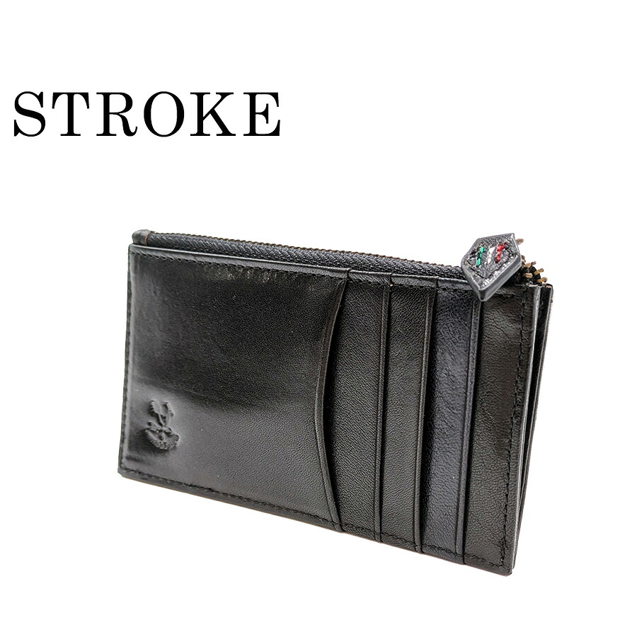 【STROKE】760-701 フラグメントケース 牛革 ストローク ブラック 使いやすい 便利 カードケース 小銭入れ メンズ 父の日 敬老の日 丈夫 イタリアンレザー