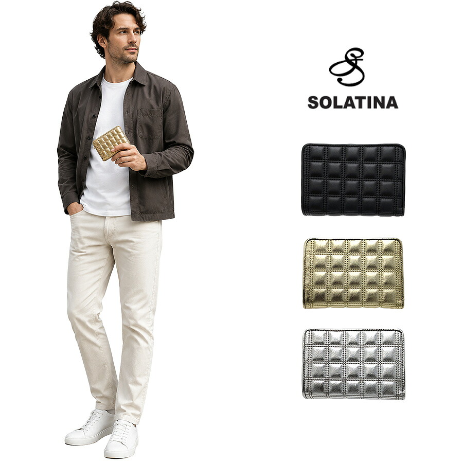 SOLATINA キルティング 二つ折り財布 折り財布 さいふ サイフ 財布 ウォレット 普段使い 使いやすい シンプル メンズ ギフト プレゼント ブラック sw-39116