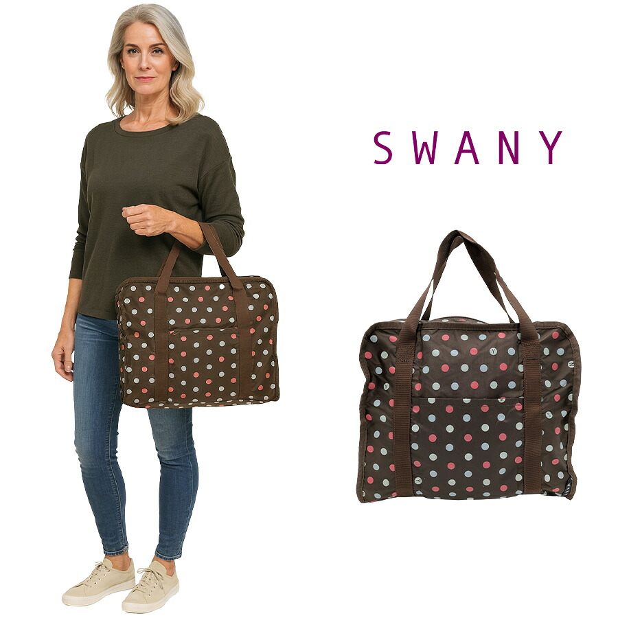 【クリックポスト/時間指定不可】【SWANY】a126 ハンドルサック 水玉 M 手持ち キャリーオン コンパクト シンプル おしゃれ レディース プレゼント ブラウン