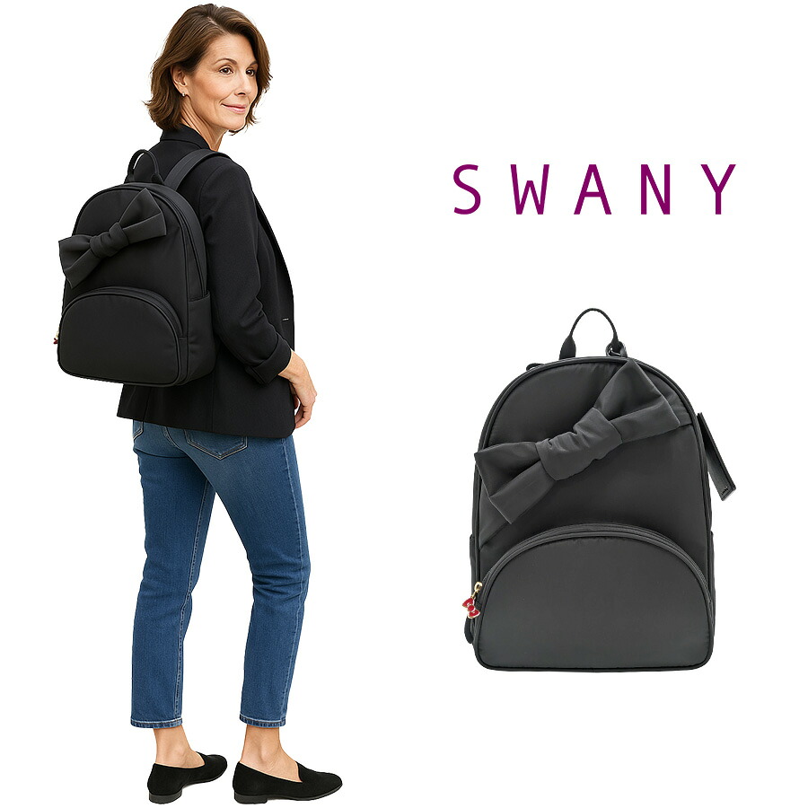【SWANY】 a667 ハローキティコラボ リボンリュックM かばん ブラック 使いやすい 普段使い おしゃれ かわいい レディース プレゼント ギフト 母の日 敬老の日