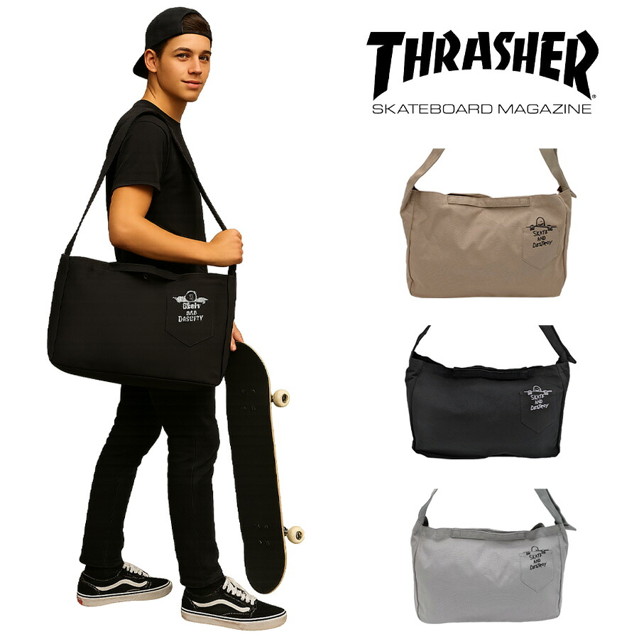 THRASHER thr274 ハンプショルダーバッグ 斜め掛け 斜め掛けバッグ 通勤 通学 かばん 普段使い ユニセックス メンズ レディース プレゼント ギフト ブラック