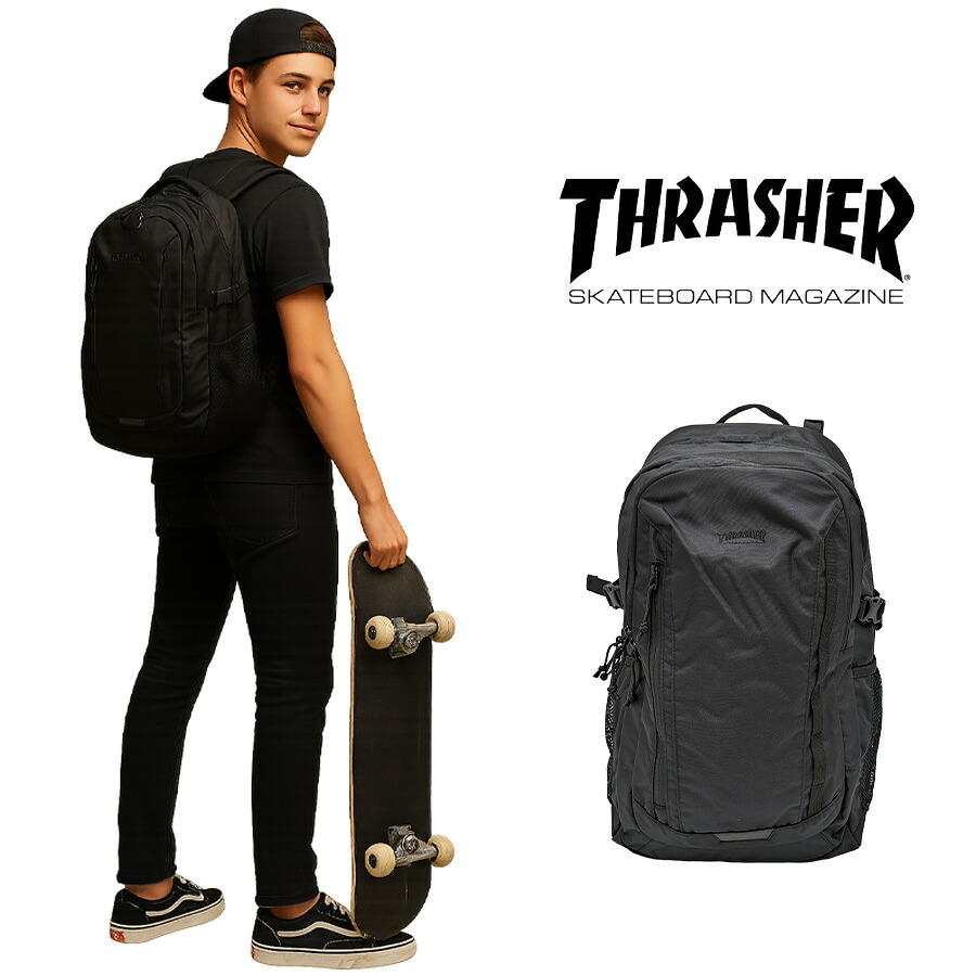THRASHER thr282 バックパック 30L リュック 大容量 リュックサック 通勤 通学 かばん 普段使い ユニセックス メンズ レディース プレゼント ギフト ブラック