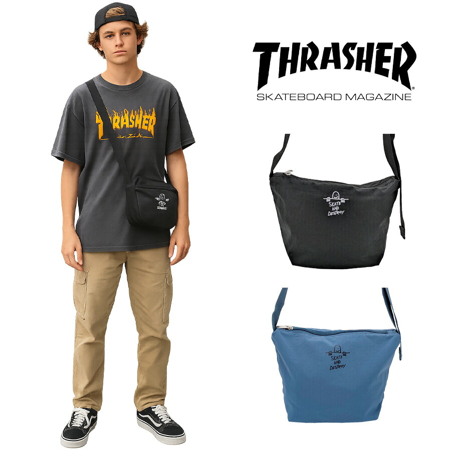 THRASHER thr308 ショルダーバッグS 斜め掛け 斜め掛けバッグ 小さめ コンパクト かばん 普段使い ユニセックス レディース メンズ プレゼント ギフト ブラック