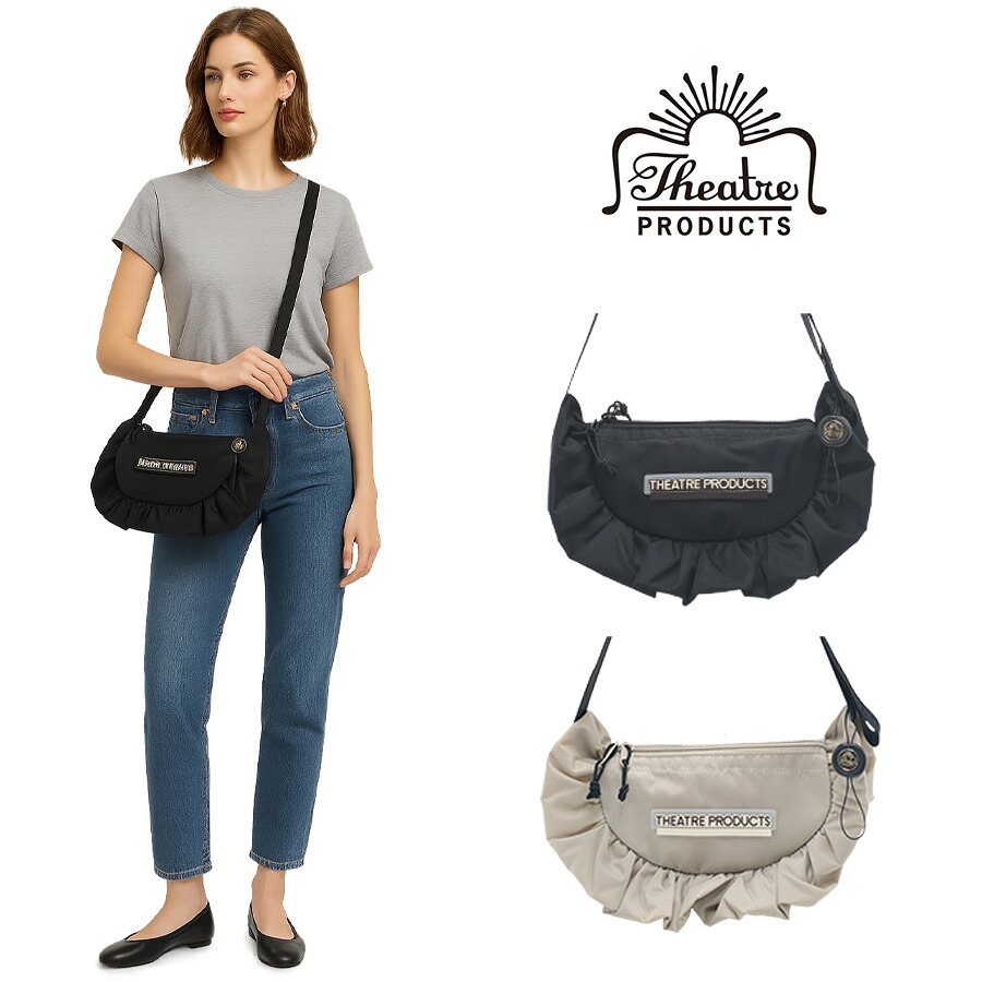 THEATRE PRODUCTS cl240859 NYLON FRILL ROUND SHOULDER BAG -M- ショルダー フリル レディース かばん バッグ おしゃれ ギフト ブラック