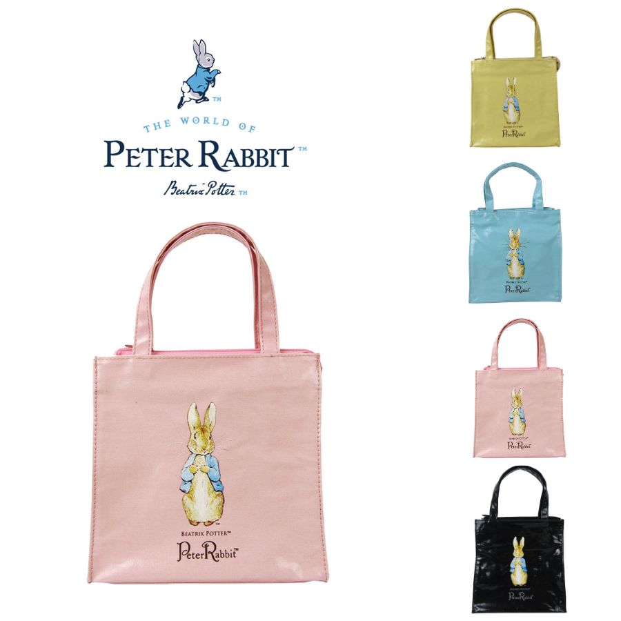 【PETER RABBIT】 0624 スクエア型ハンドバッグS サブバッグ トートバッグ 手持ち うさぎ 軽量 かわいい 自立可能 ピーターラビット ギフト プレゼント ブラック